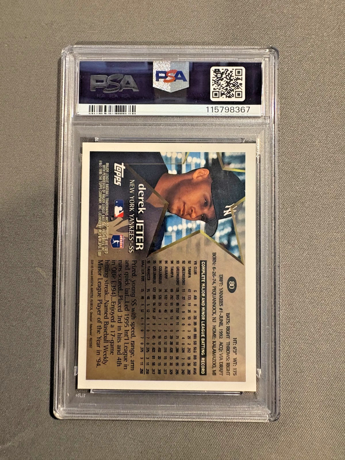 1996 Topps Chrome DEREK JETER Future Star Rookie #80 PSA 9 - New York Yankees view 2