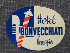 Vintage 1950s Luggage Hotel Bonvecchiati Venice Italy Tag Label Oval