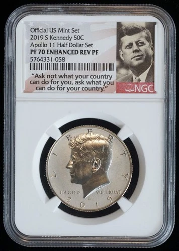 2019 S Kennedy 50C Apollo Half Dollar Reverse Proof PF 70 ENHANCED REV PF NGC