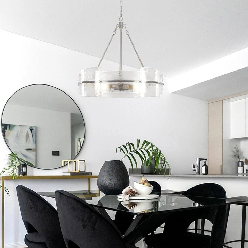 "Lámpara de vidrio moderna Corlaceling 22"" tambor de vidrio texturizado de níquel cepillado 3547G" Foto 2 de 4