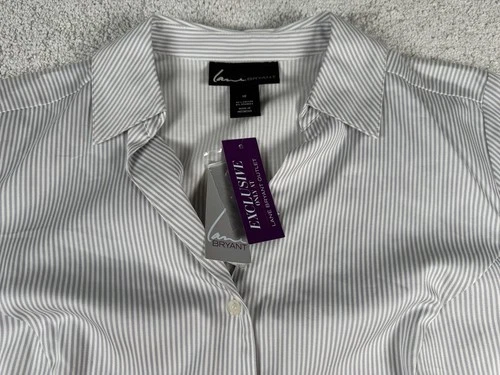 Lane Bryant Womens Plus Size 18 Button Up Long Sleeve Gray Striped New with Tags