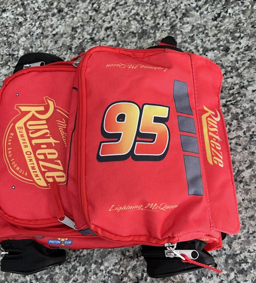 Disney Pixar Lightning McQueen Rust-eze Backpack Red Kids Race Car New  Excellent