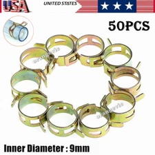 50Pcs Spring Hose Clamps 9mm 0.3" Fastener Fuel Water Line Pipe Air Tube Clips