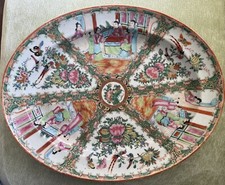 Huge Antique 19th Century Chinese Rose Medallion Oval Porcelain Platter 16  x13  