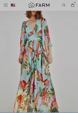 NEW XS S 0 2 FARM RIO BLUE MACAW MAXI DRESS parrot jungle Silk Cover Up Bird