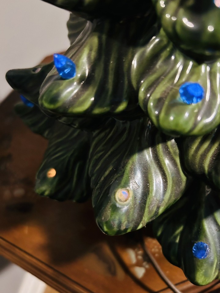 Vintage Light Up Ceramic Christmas Tree 13 “ W/ Blue Lights eBay