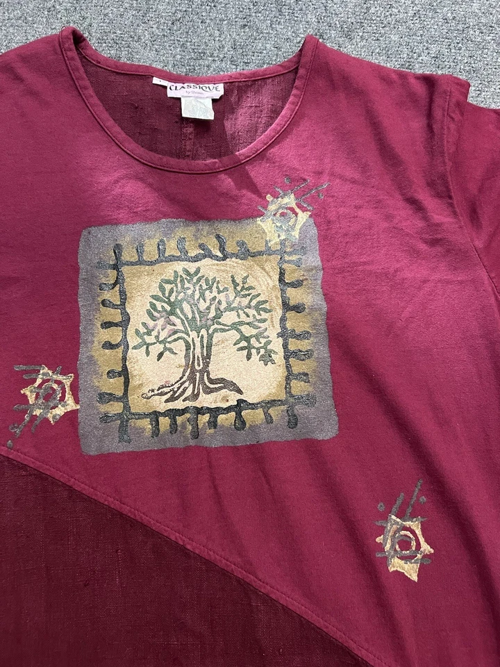 Vestido De Colección Lino Mezcla Algodón Boho Años 90 Grunge Talla Grande? Árbol manga larga Foto 2 de 4
