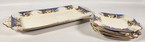 Fine China Set Luncheon Dessert Bridge Platter Plates Square Springtime A49 - Picture 2 of 7
