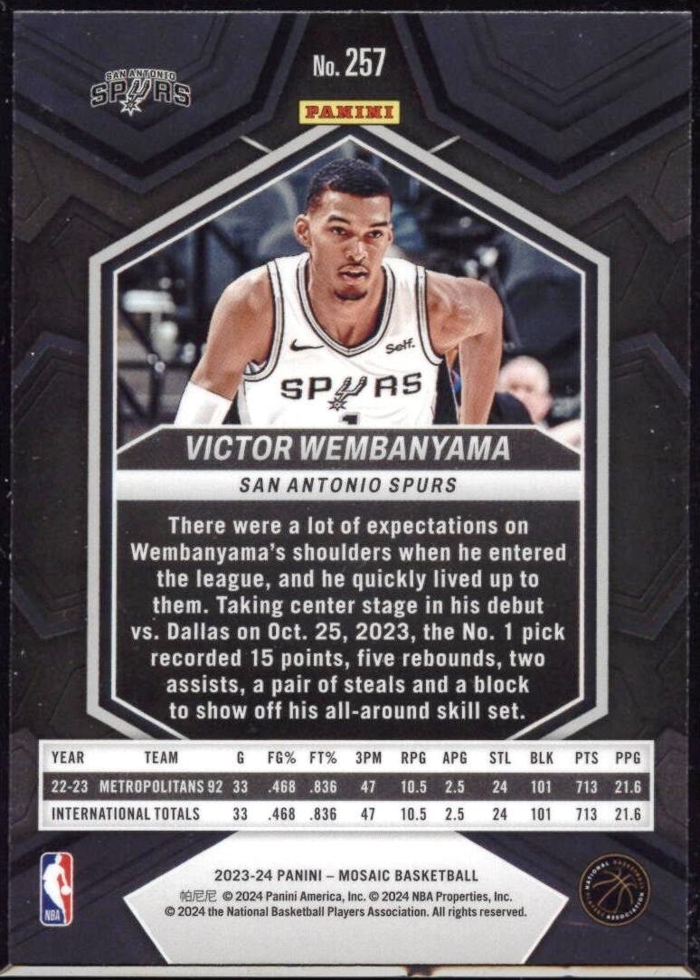 2023-24 PANINI MOSAIC VICTOR WEMBANYAMA NBA DEBUT ROOKIE