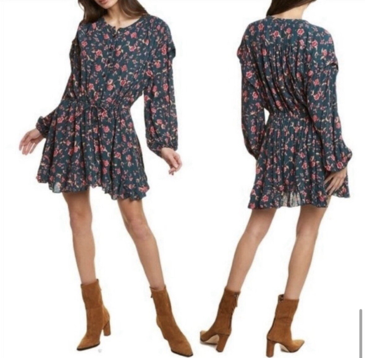 Women's Free People Flower Fields Floral Minidress Green Sz S Emerald Combo NWT