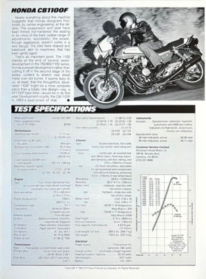 1983 Honda CB1100F 6-page article-test-brochure CB 1100F OEM [not