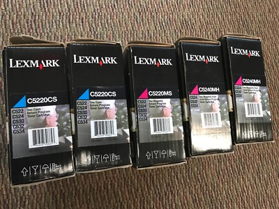 Set of 5 Lexmark Return Program Toner Cartridges 2 C5220MS, 1 C5220CS, 2 C5240MH