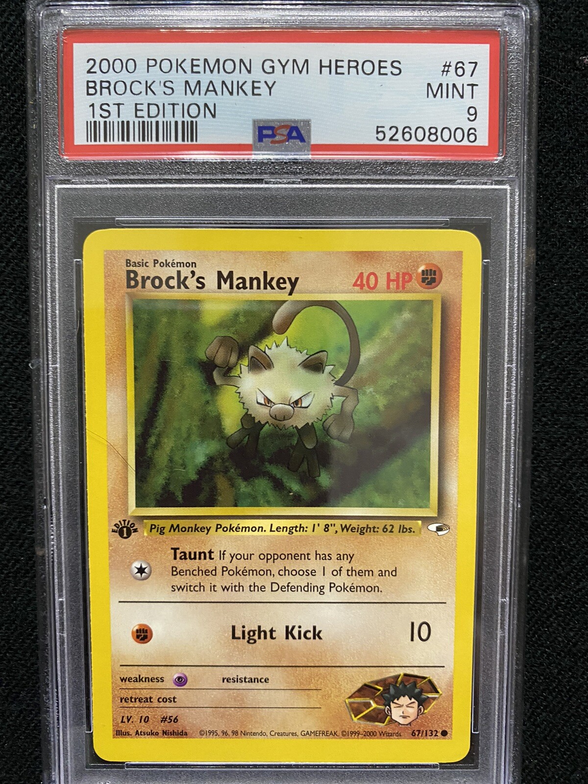 2000 Pokemon Gym Heroes 1st Edition Brock's Mankey 67/132 PSA 9 Mint