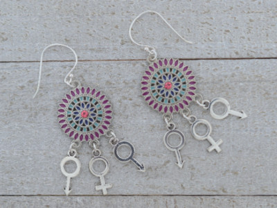 Hot Wife Sterling Silver Pendant Earrings, Threesome Earrings, MFM FMF Earrings