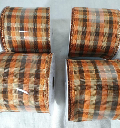ribbon 2 1/2" Fall Thanksgiving Halloween Day/Dead browns oranges plaid 4 rolls - Picture 4 of 6