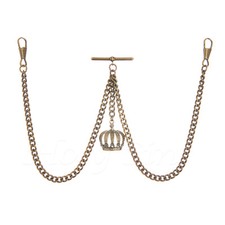 Brand New Bronze Colour Double Albert Pocket Watch Chain With Crown Pendant