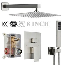 Brushed Nickel Shower Faucet system 8"Rainfall Shower Head Combo Set Mixer Valve