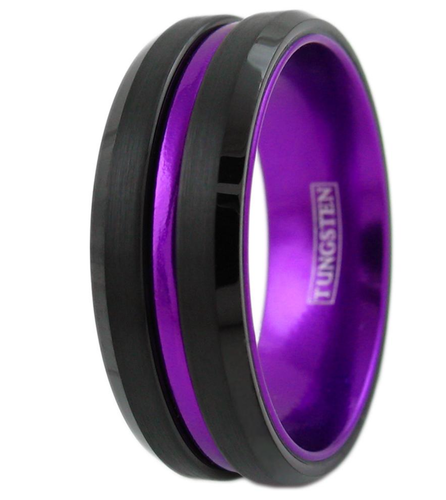 Black Tungsten Ring with Purple Stripe 6mm - Size 7.5 - Picture 2 of 3