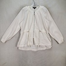 Ellos Womens Jacket Ivory Linen Rayon Lightweight Drawstring Casual Size 12