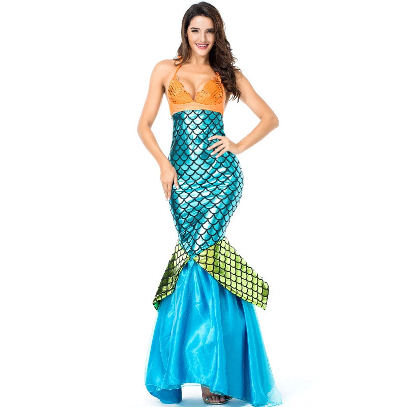 Sexy Disfraz de Sirena Lentejuelas Halter Vestido Fiesta Vestido Elegante Juegos con disfraces Damas Mujeres Foto 2 de 4