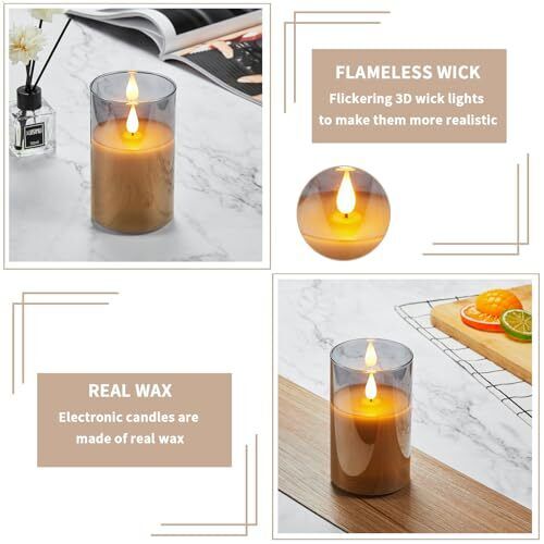 Candele senza fiamma tremolanti, batteria ricaricabile D3" x H4" con telecomando grigio - Foto 3 di 8