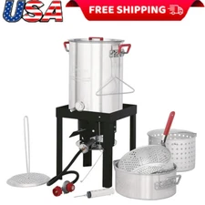 Propane 30 Qt. Turkey ＆ 10 Qt. Fish Fryer Boiler Steamer Set, 50,000 BTU Burner