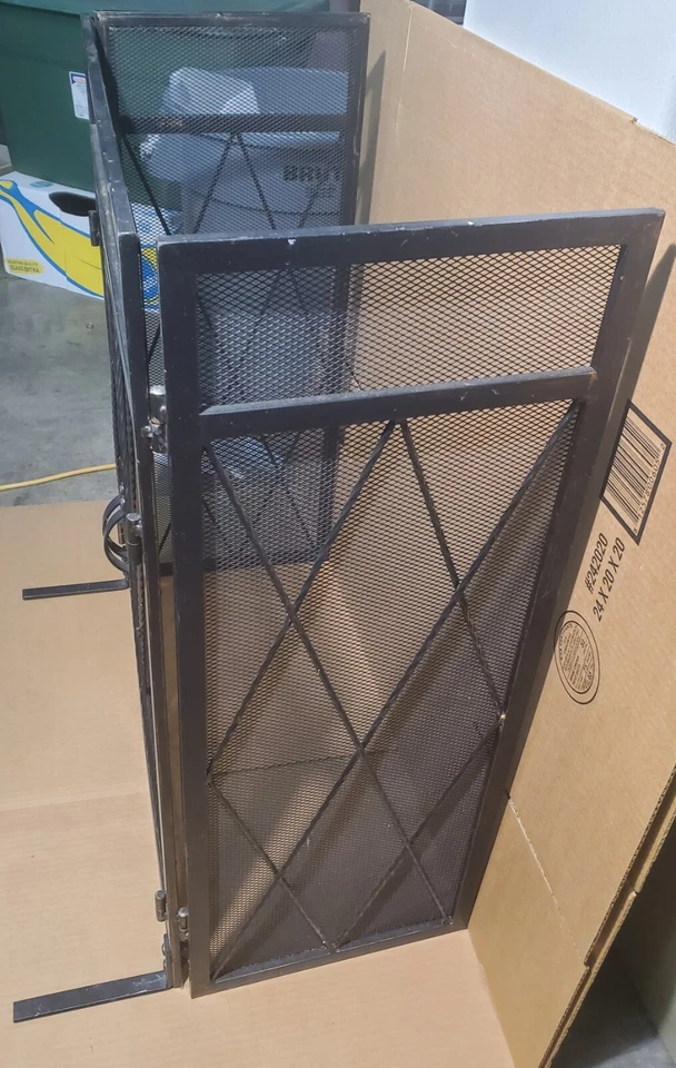 Modern Iron Folding Fireplace Screen with Door Antiqued Bronze & Black Very Nice - Image 3 of 4