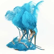Gorgeous Women Sandals Feather Rhinestone Stiletto Sandals PARTY Shoes Woman