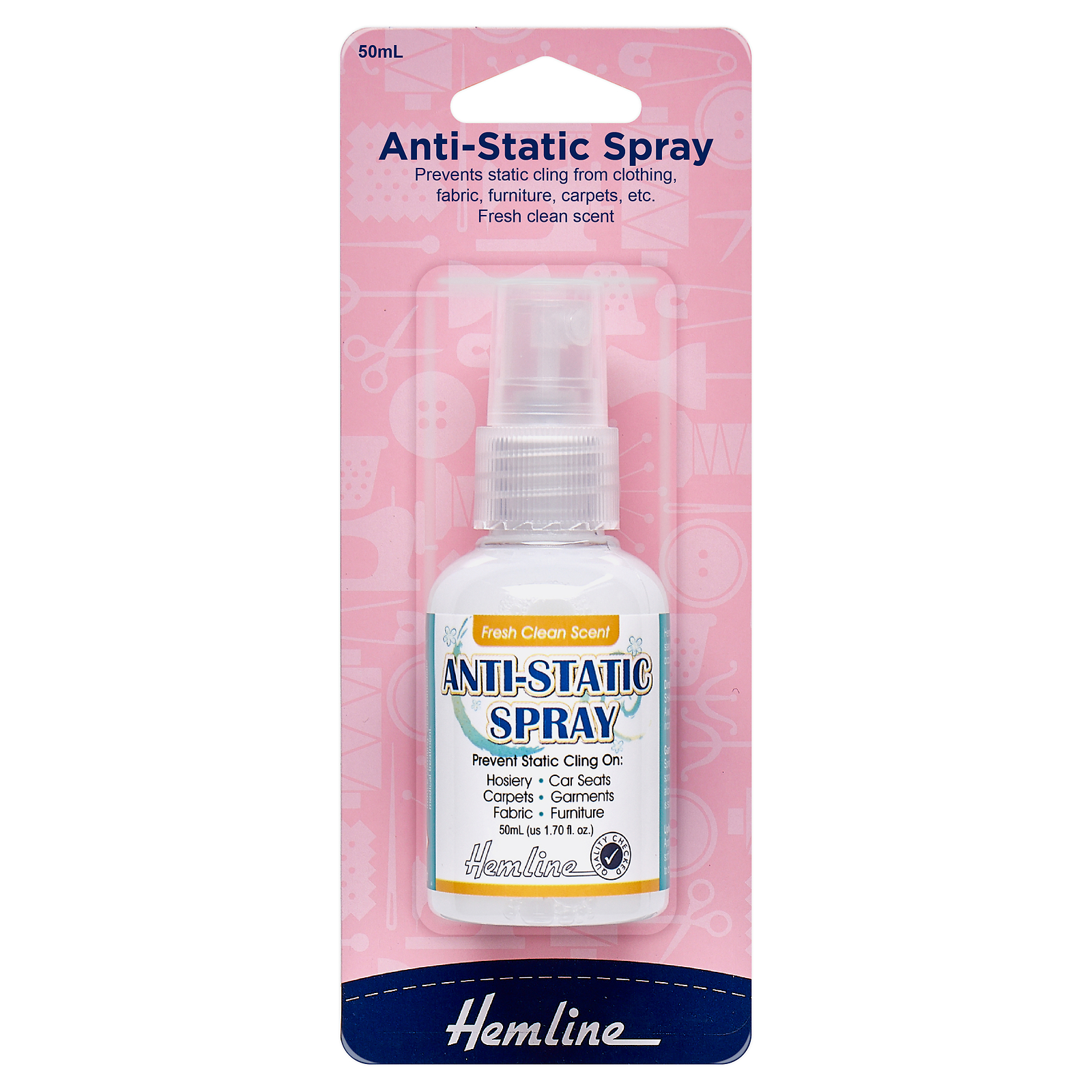 Hemline Anti Static Spray 50ml - Reduces Static Elecricity On Clothes H814 - Image 2