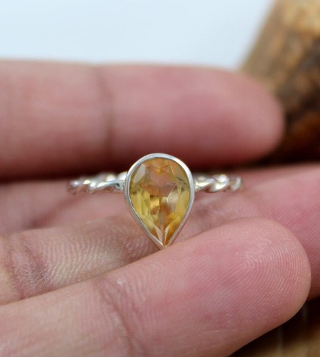 Natural Yellow Citrine Gemstone Handmade Band Ring 925 Sterling Silver Ring