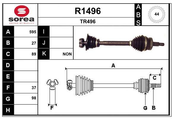 Arbre de transmission SNRA R1496 pour Renault Espace III et Avantime - Cardan avant gauche