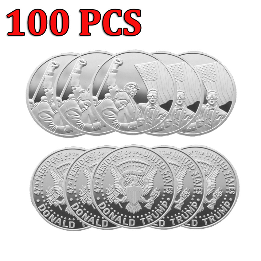 100PCS Donald Trump Coin Silver 2024 Shooting Collection Trump Assassinated Coin
