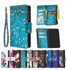 For Lg Phones Flower Zipper Leather Flip Card Wallet Phone Case Cover with Strap