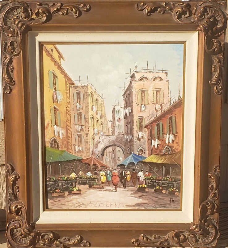 Listed Antonio DeVity 1901-1993 Paris Street FLOWER SHOPS original Oil Painting