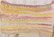 Crochet Pink Yellow Cream Cotton Rag Rug Handmade Rectangle 35x19"