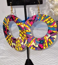 Ankara African Style Fabric Large Hoop Earrings Tribal Boho Colorful Dangle Drop