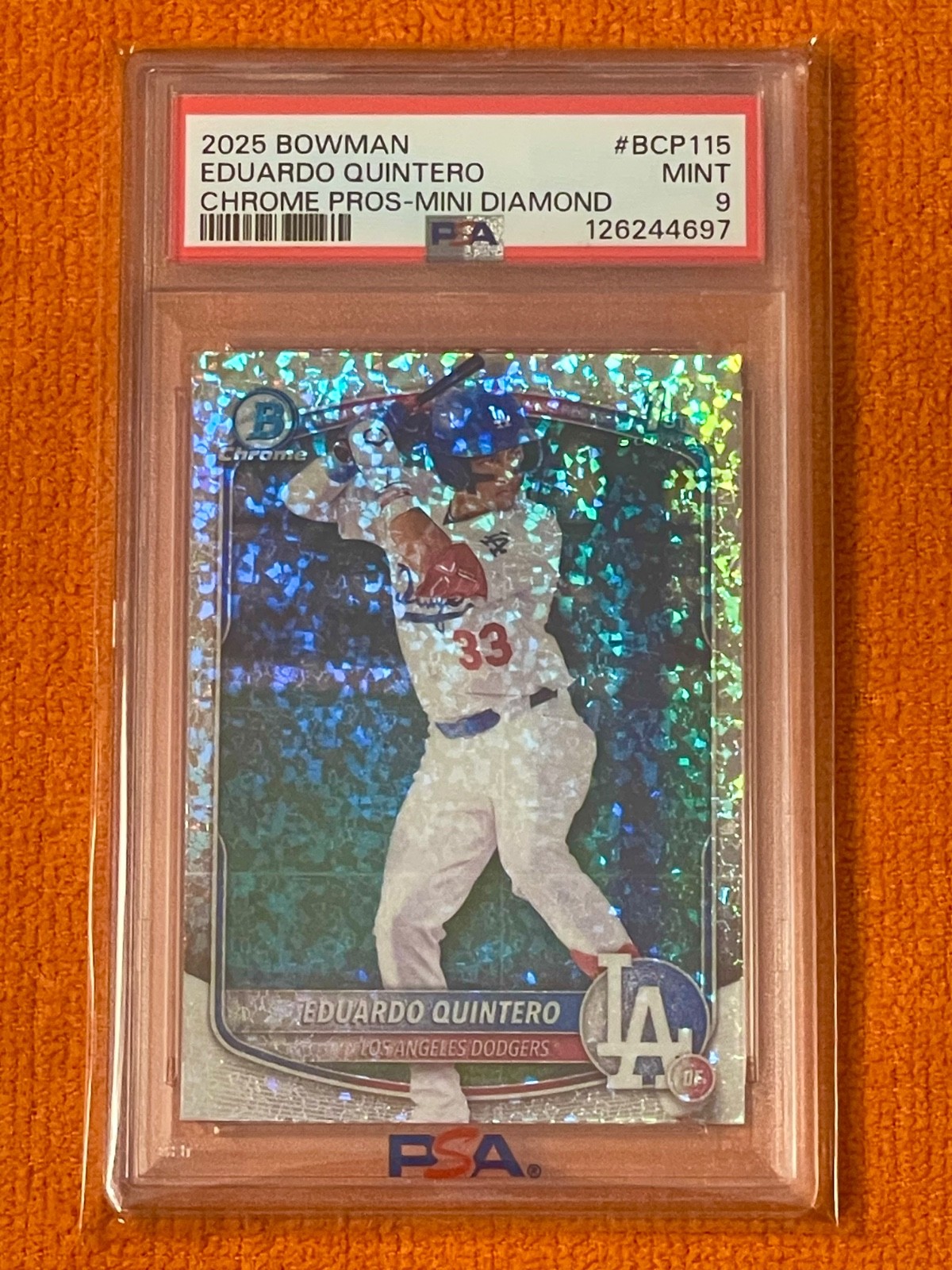 2025 BOWMAN CHROME EDUARDO QUINTERO SP 1st DIAMOND REFRACTOR PSA 9 MINT Dodgers
