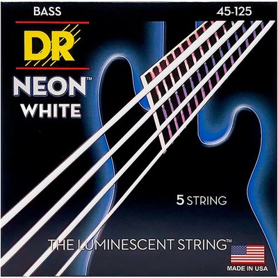DR Strings HiDef NEON White Coated Medium 5String Bass Strings