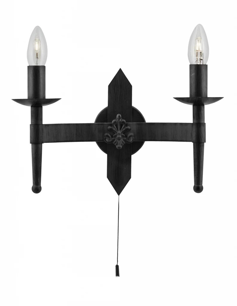 Wall Light Black Cartwheel II Double Matt Searchlight 2422-2BK