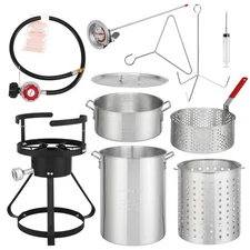 Outdoor Propane 30Qt Turkey 10Qt Fish Fryer Boiler Steamer Set 54,000 BTU Burner