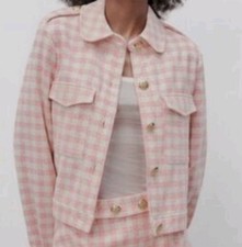 Zara Women's Textured Tweed Blazer Light Pink/White Size Small