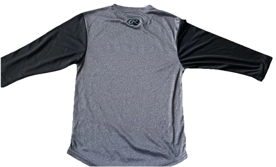 Rawlings Youth Small Performance Baseball 3/4-Sleeve T-Shirt Gray/Black - Image 2 of 4
