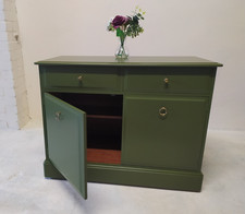 Small vintage Stag sideboard 2 door cupboard finished in Olive Green