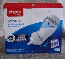 3 Pk Playtex Baby VentAire Anti-Colic/Reflux 9 oz Bottles /Silicone Nipples NIB