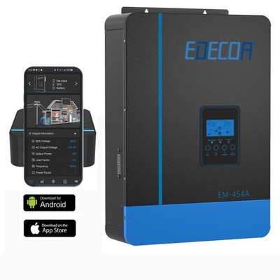 EDECOA Hybrid Wechselrichter 48V 3800W OFF Grid MPPT 80A PV 55-450VDC APP WIFI
