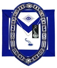 MASONIC BLUE LODGE OFFICER JUNIOR STEWARD APRON SILVER CHAIN COLLAR AND JEWEL