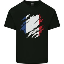 Camiseta de algodón ligero Torn France Flag French Day Football para hombre