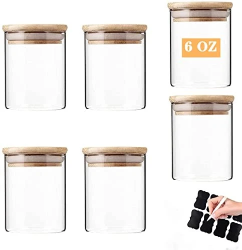Glass Jars with Bamboo Wooden Airtight Lids 6oz 10oz Spice Jars Food Storage ...