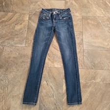 LA Idol USA Womens Skinny Jeans Size 5 Blue Denim Low Rise Contrast Stitching