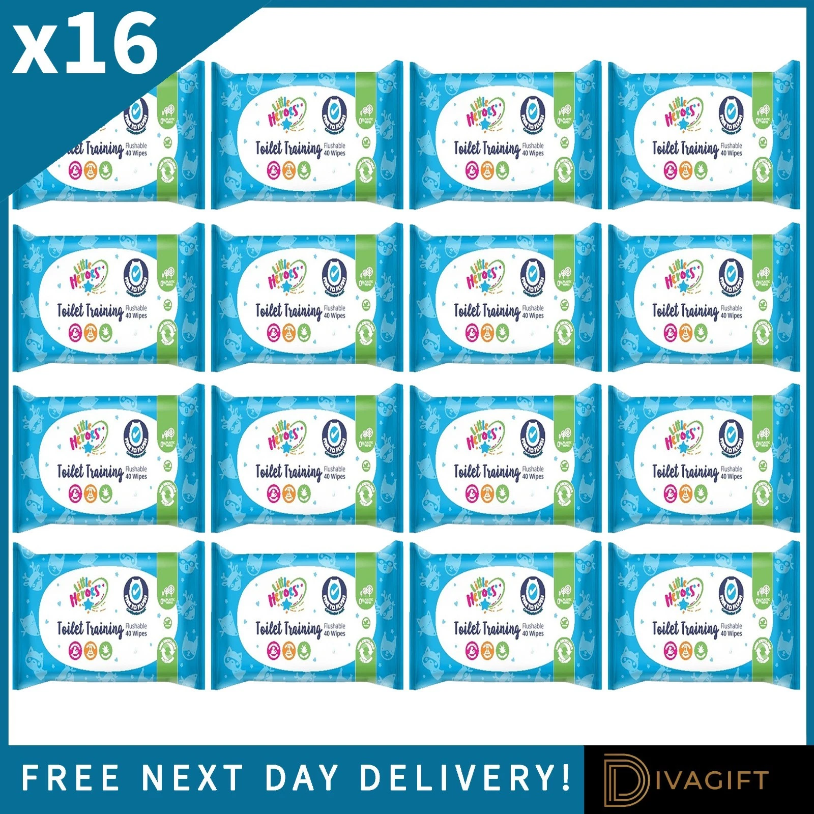 16 x LITTLE HEROES TOILET TRAINING BABY WIPES FLUSHABLE 40 WIPES PER PACK NEW
Opens in a new window 